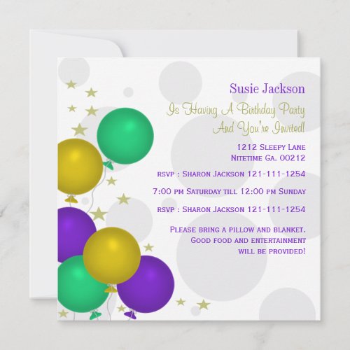 Mardi Gra Color Balloons Party Invitations