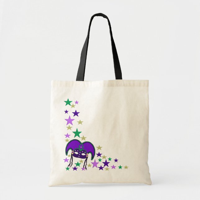 Mardi Gra Mask and Stars Tote Bag (Front)