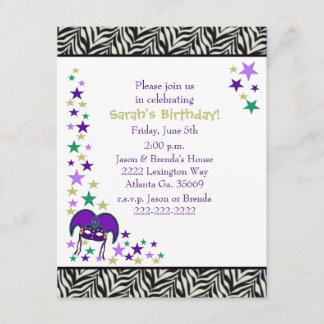 Mardi Gra Theme Birthday Party Invitation