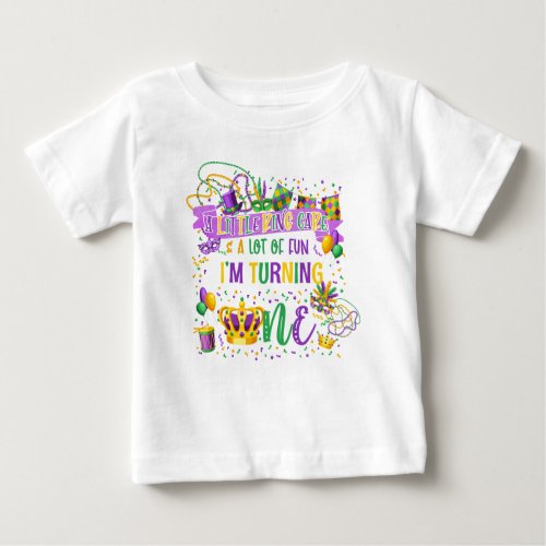 Mardi Gras 1st Birthday King Cake  Fun Shirt