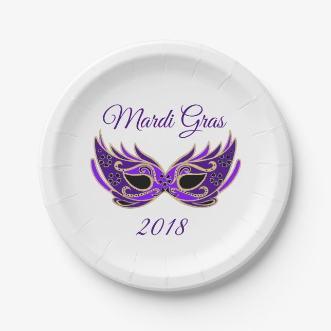 Mardi Gras 2018 Mask Paper Plates (Front)