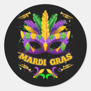 Mardi Gras 2022 Girls Mask Beads New Orleans Party Classic Round Sticker