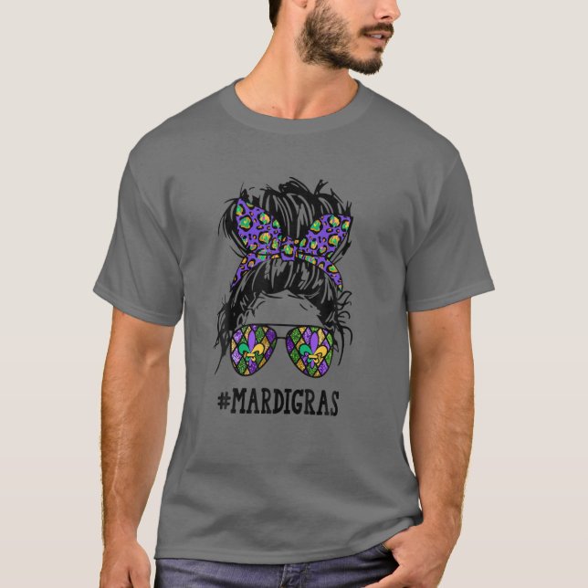 Mardi Gras 2022 Messy Bun With Sunglasses T-Shirt (Front)