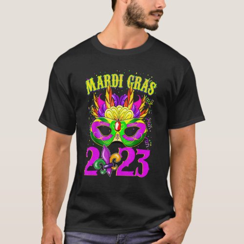 Mardi Gras 2023 Festival Outfits Beads Mask Party  T_Shirt