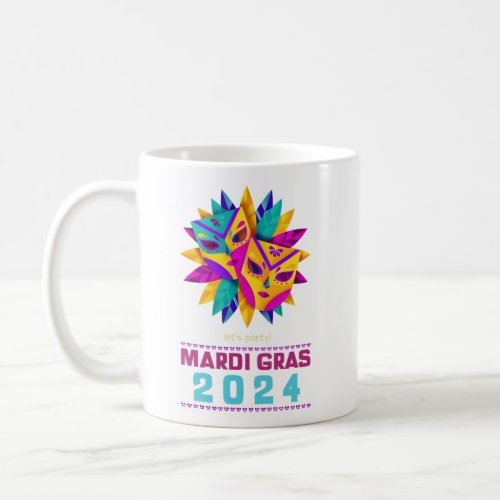 Mardi Gras 2024 Coffee Mug with Two Masks