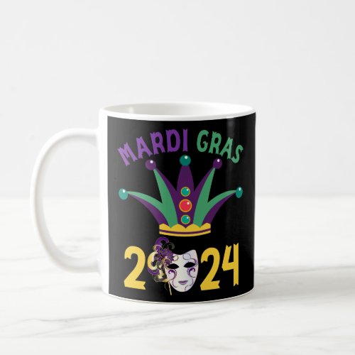 Mardi Gras 2024 Jester Hat Beads New Orleans Carni Coffee Mug