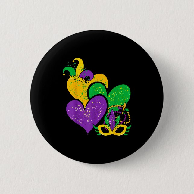 Mardi Gras 2025 Cute Hearts Valentine Women Girl K Button (Front)