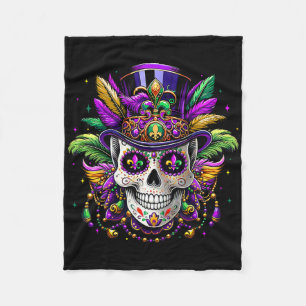 Mardi Gras 2025 Shirts Men Women Sugar Skull Carni Fleece Blanket