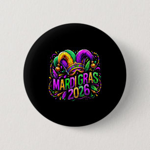 Mardi Gras 2026 Jester Hat Carnival New Orleans Fl Button