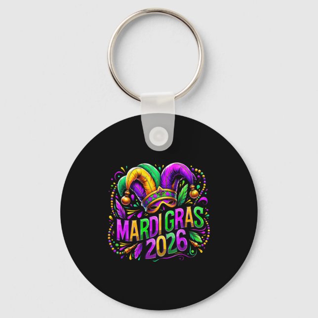Mardi Gras 2026 Jester Hat Carnival New Orleans Fl Keychain (Front)