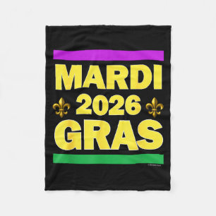 Mardi Gras 2026 Purple Gold Graphic Art Fleece Blanket