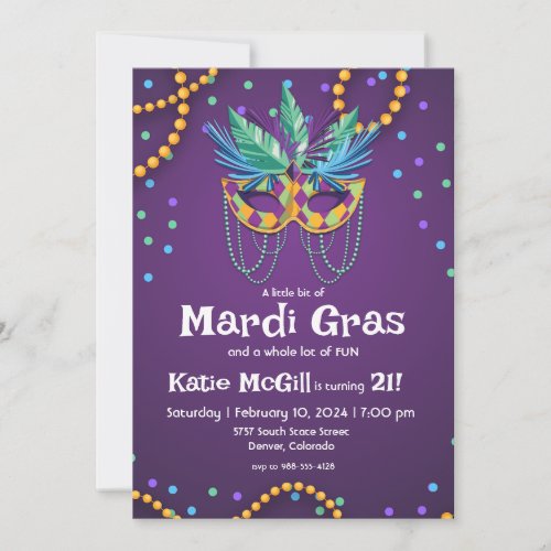 Mardi Gras 21st Birthday Party Invitation
