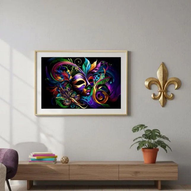 Mardi Gras 36x24 Gallery Wrap (Mardi Gras Poster | Masquerade Mask | New Orleans Art Print | Vibrant NOLA Carnival Abstract Art)