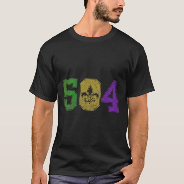 Mardi Gras 504 T Shirt Nola New Orleans Louisiana  (Front)