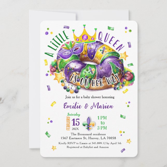 Mardi Gras A little Queen Round Corner Invitation (Front)