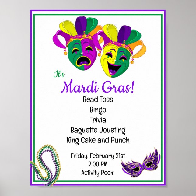 Mardi Gras Activity Director Party for Seniors Poster (Front)