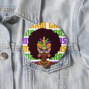 MARDI GRAS Afro Queen Button