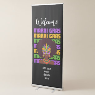 MARDI GRAS Afro Queen Masquerade Welcome Retractable Banner