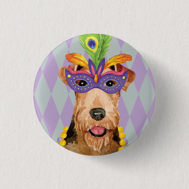 Mardi Gras Airedale Button (Front)