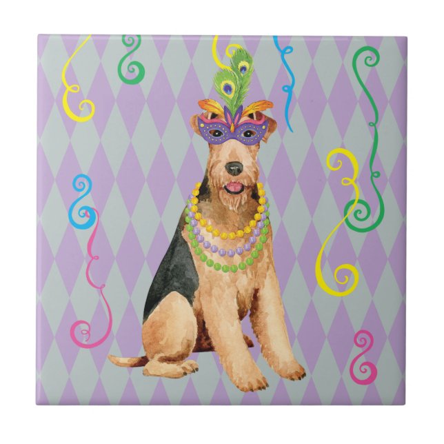 Mardi Gras Airedale Ceramic Tile (Front)