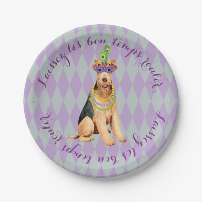 Mardi Gras Airedale Paper Plates (Front)