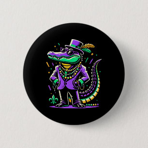 Mardi Gras Alligator Boys Men Mardi Gras Button