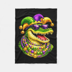 Mardi Gras Alligator, Crocodile, Beads Fleece Blanket