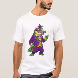 Mardi Gras Alligator King in Purple Suit and Mask T-Shirt