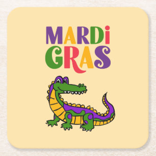 Mardi Gras Alligator, Mardi Gras Party Square Paper Coaster