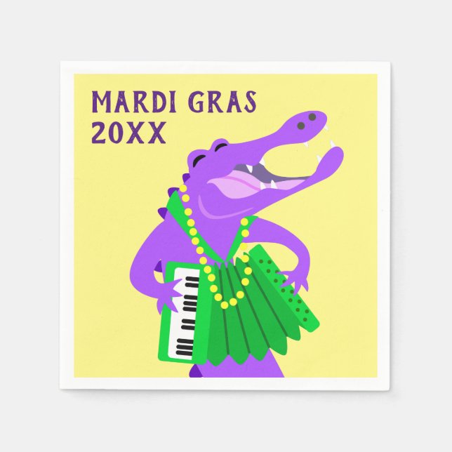 Mardi Gras Alligator Playing Accordion Napkins (Front)
