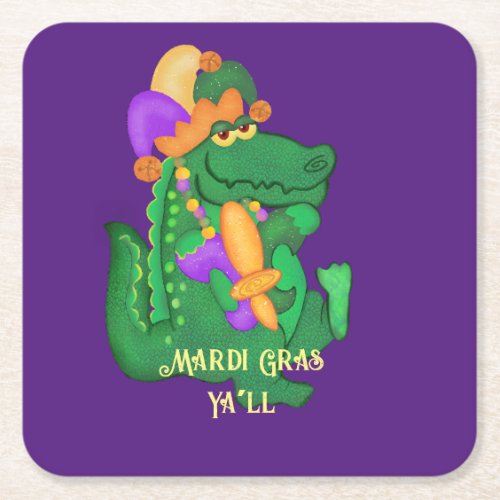 Mardi Gras Alligator with Fleur de lis coaster