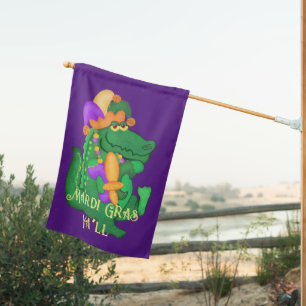 Mardi Gras Alligator with Fleur de lis House Flag