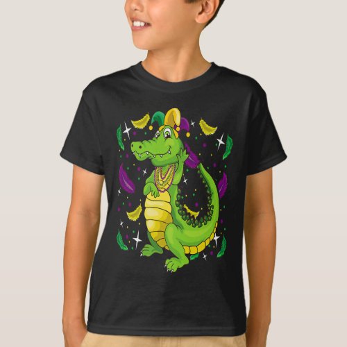 Mardi Gras Alligator With Parade Mask G Design T_Shirt