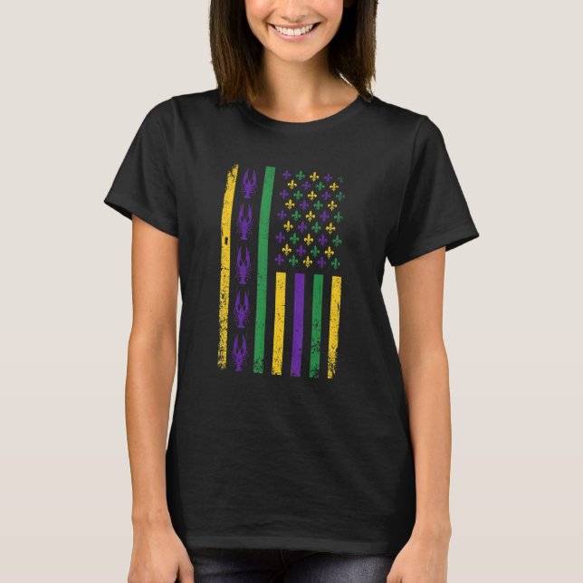 Mardi Gras American US Flag Funny Festival Party N T-Shirt (Front)