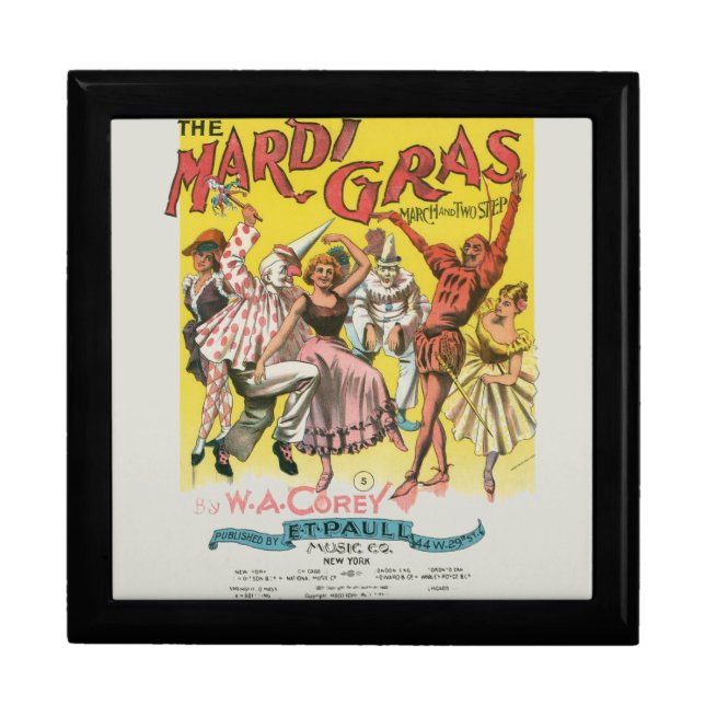 Mardi Gras Antique Yellow Poster Jewelry Box (Front)