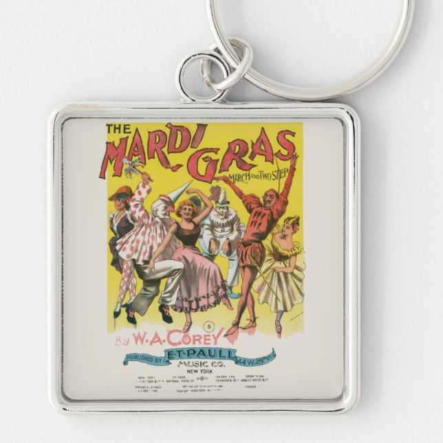 Mardi Gras Antique Yellow Poster Keychain (Front)