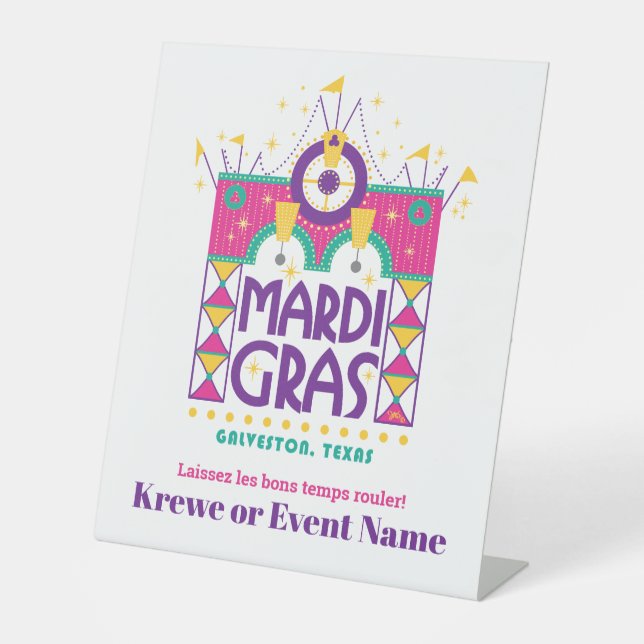 Mardi Gras Arch, Galveston, Texas Pedestal Sign (Front)