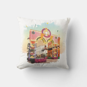 Mardi Gras Arch Galveston, watercolor inspired Throw Pillow