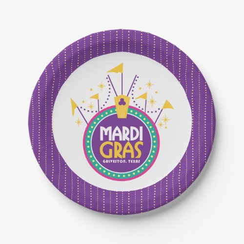 Mardi Gras Arch inspired purple Galveston Texas Paper Plates