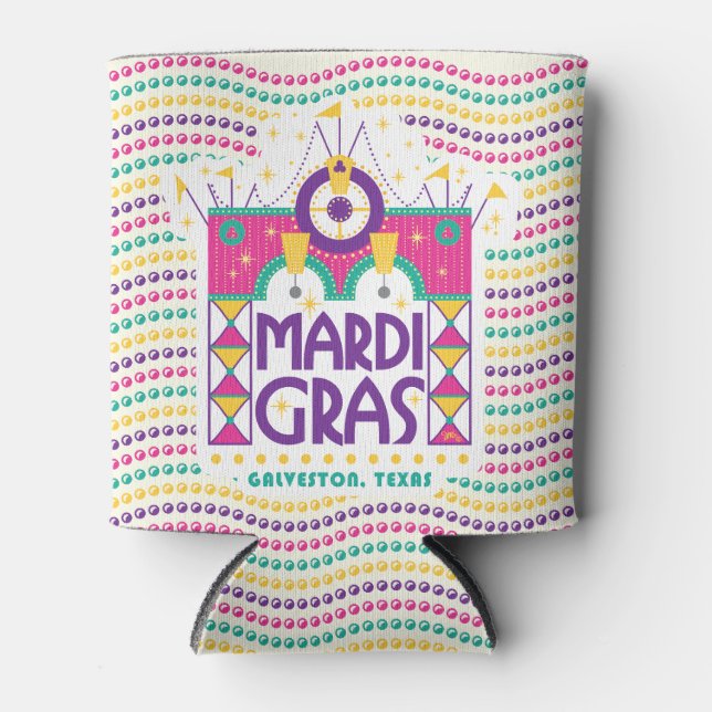 Mardi Gras Arch with beads, Galveston, Texas Can C Cooler (Front)