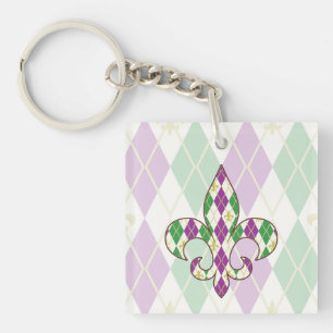 Mardi Gras Argyle Acrylic Keychain