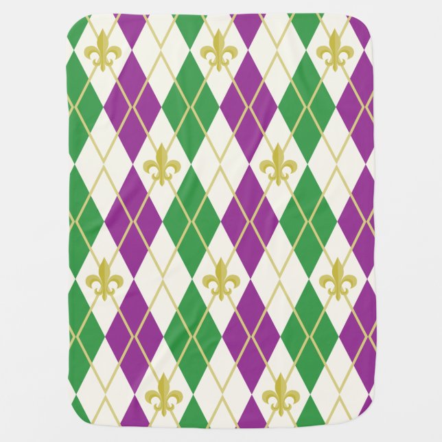 Mardi Gras Argyle Baby Blanket (Front)