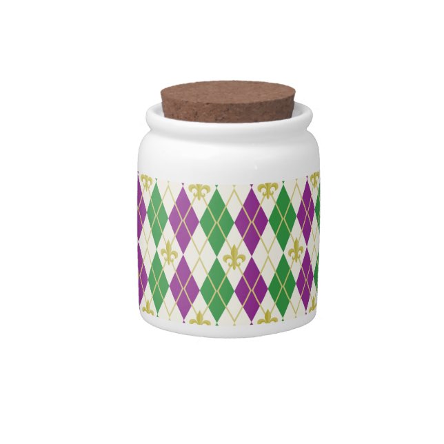 Mardi Gras Argyle Candy Jar (Front)