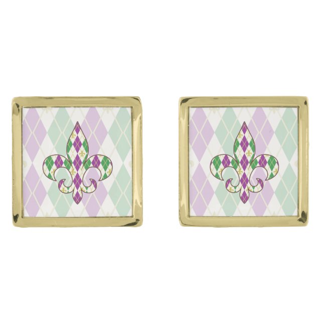 Mardi Gras Argyle Cuff Links (Front)