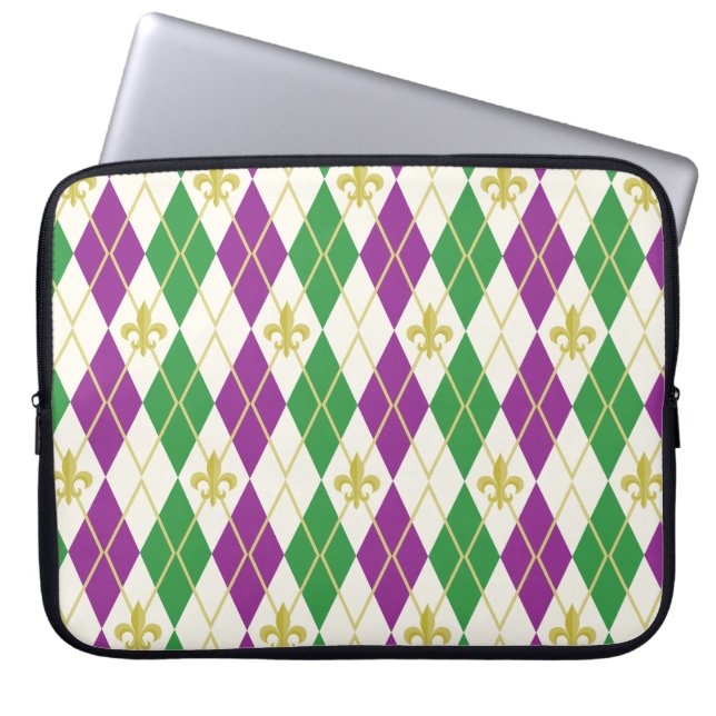 Mardi Gras Argyle Laptop Sleeve (Front)