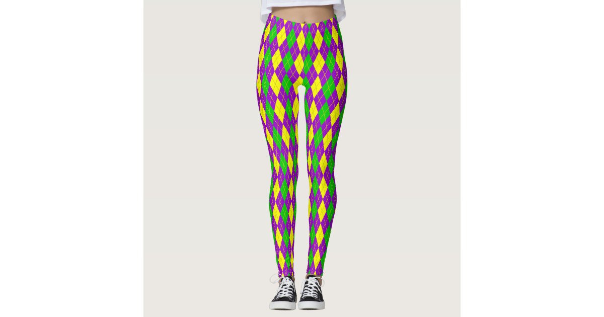 Mardi Gras Leggings, Mardi Gras Argyle Jester Leggings