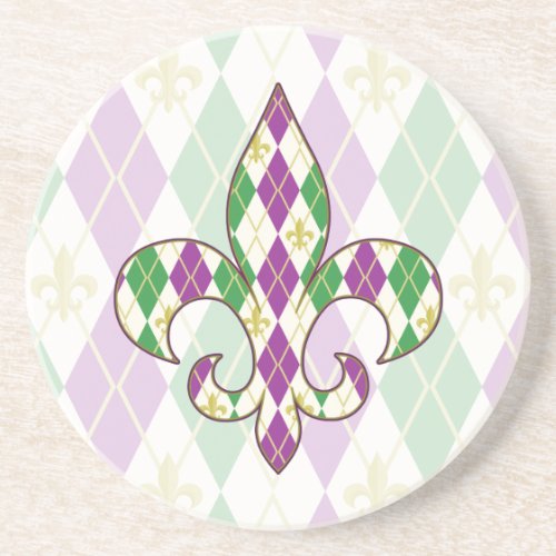 Mardi Gras Argyle Sandstone Coaster