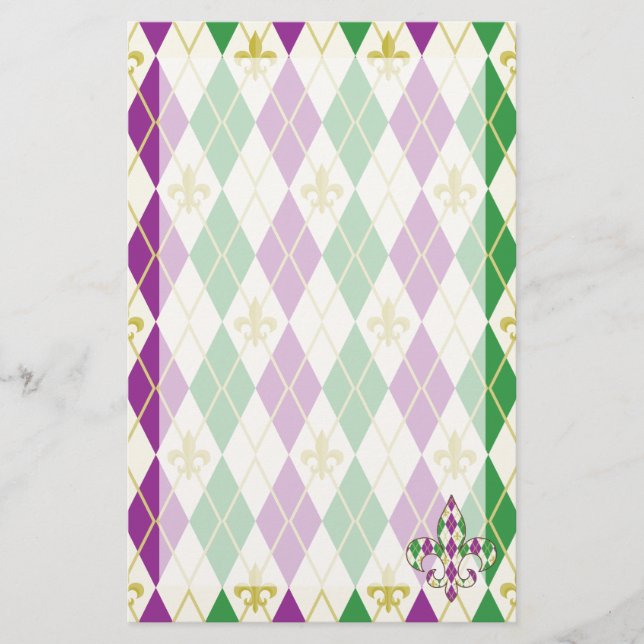 Mardi Gras Argyle Stationery (Front)