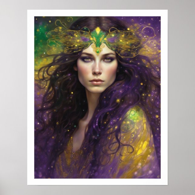 Mardi Gras Art Nuevo Woman Headpiece Long Hair Poster (Front)
