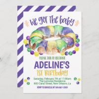 Mardi Gras Baby First Birthday Invitation